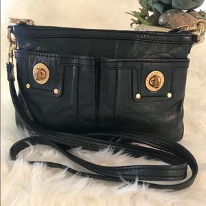 Black leather w/gold accent Marc Jacobs crossbody 